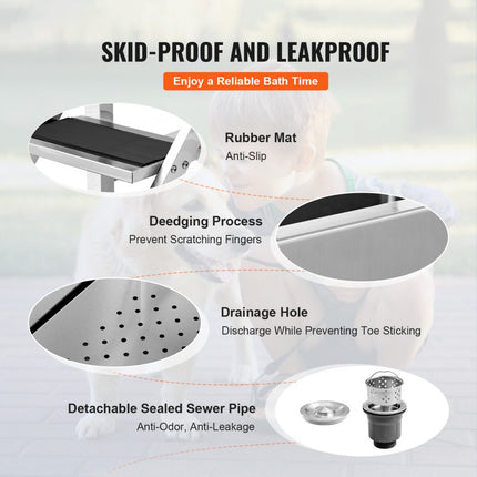 VEVOR Professionele hondenverzorgingskuip 127cm roestvrij staal huisdierbad hondenwasstation max.150kg hondenverzorgingsdouche hondenwassysteem huisdierverzorgingskuip met linkerdeur hondendouche waskuip