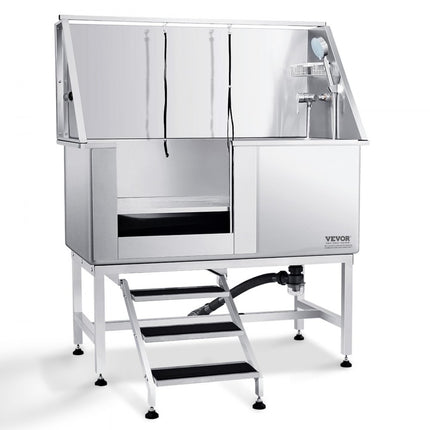 VEVOR Professionele hondenverzorgingskuip 127cm roestvrij staal huisdierbad hondenwasstation max.150kg hondenverzorgingsdouche hondenwassysteem huisdierverzorgingskuip met linkerdeur hondendouche waskuip