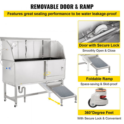 VEVOR Hond Grooming Bad Hondenwasstation 59 inch Badkuip van RVS met Accessoires