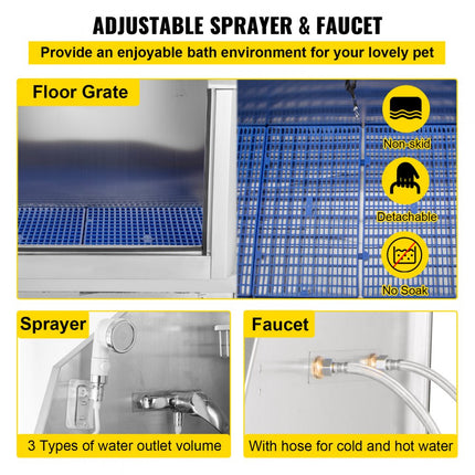 VEVOR Hond Grooming Bad Hondenwasstation 59 inch Badkuip van RVS met Accessoires