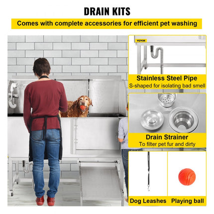 VEVOR Hond Grooming Bad Hondenwasstation 59 inch Badkuip van RVS met Accessoires