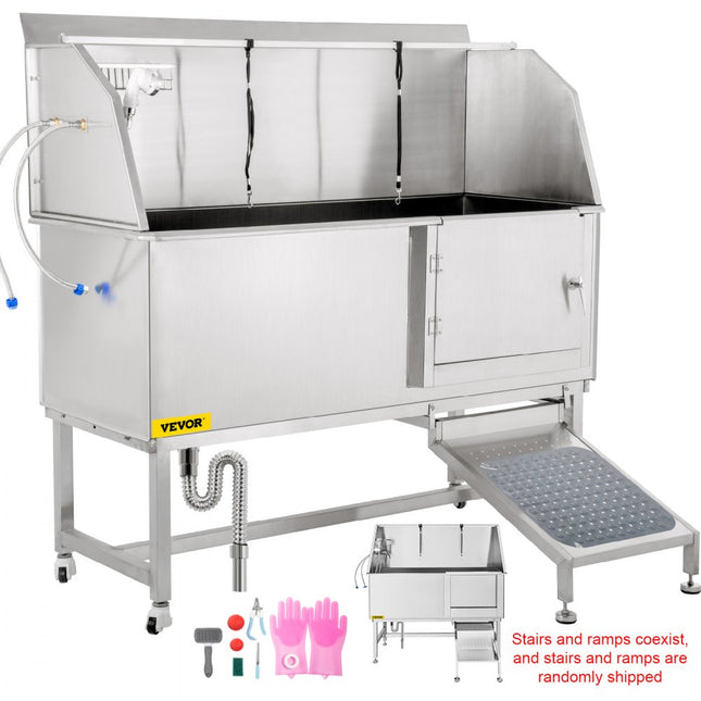 VEVOR Hond Grooming Bad Hondenwasstation 59 inch Badkuip van RVS met Accessoires