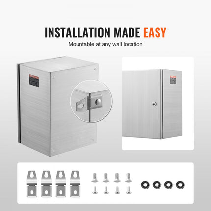 VEVOR elektrische kast, 40 x 30 x 25 cm elektrische behuizing, 304 roestvrijstalen wandgemonteerde behuizing voor elektrische en elektronische apparatuur buitenshuis, IP66 waterdicht