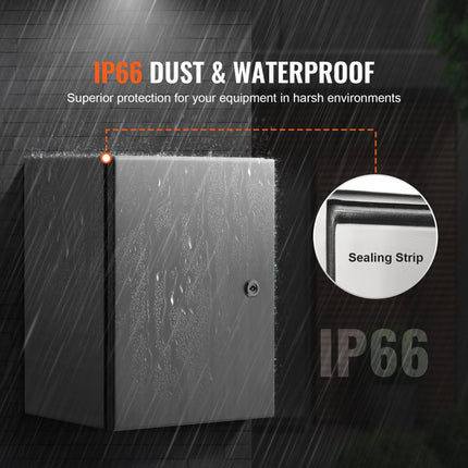 VEVOR elektrische kast 16" x 12" x 6" 304 roestvrij stalen elektrische behuizing wandgemonteerde behuizing voor elektrische en elektronische apparatuur buitenshuis met IP66 waterdicht slot