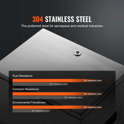VEVOR schakelkast 50 x 40 x 20 cm elektrische behuizing 304 roestvrijstalen wandgemonteerde behuizing voor elektrische en elektronische apparatuur IP66 waterdicht