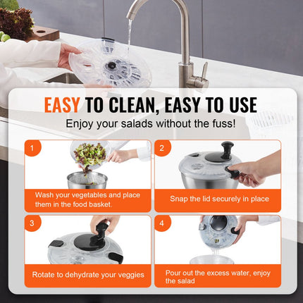 VEVOR slacentrifuge saladedroger met zwengelaandrijving 4,5 L, groentedroger, wasmachine, saladereiniger & droger met roestvrijstalen komdeksel, geschikt voor groenten, kruiden, bessen, fruit