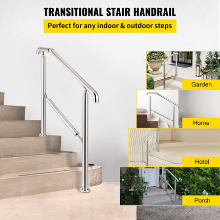 VEVOR Balustrade Trap Trapleuning voor Buiten 1 tot 3 Stappen Trapleuning van Roestvrij Staal Laadvermogen 220 lbs / 100 kg Stair Railings for Steps