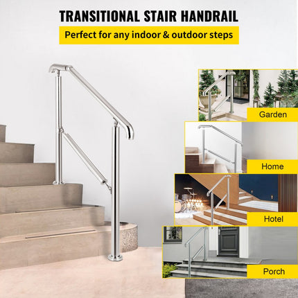 VEVOR Balustrade Trap Trapleuning voor 1 tot 5 Stappen Trapleuning van Roestvrij Staal Laadvermogen 220 lbs / 100 kg Stair Railings for Steps
