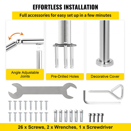 VEVOR Balustrade Trap Trapleuning voor 1 tot 5 Stappen Trapleuning van Roestvrij Staal Laadvermogen 220 lbs / 100 kg Stair Railings for Steps