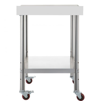 VEVOR roestvrijstalen voorbereidingstafel werktafel, 61 x 38 x 89 cm, draagvermogen 200 kg, robuuste metalen werktafel met verstelbare achterwand en 4 wielen, commerciële werkplek voor keukenrestaurants