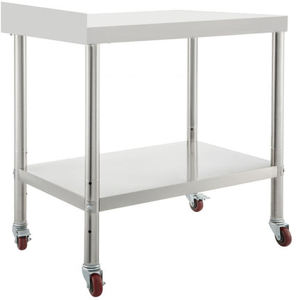 VEVOR roestvrijstalen voorbereidingstafel werktafel, 61 x 38 x 89 cm, draagvermogen 200 kg, robuuste metalen werktafel met verstelbare achterwand en 4 wielen, commerciële werkplek voor keukenrestaurants