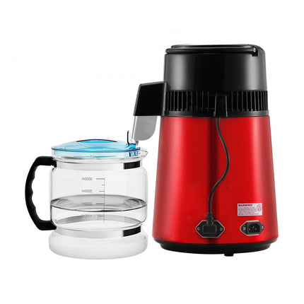 VEVOR waterdestilleerder, 4 l zuiver waterfilter voor thuiswerkblad, 750 W gedistilleerde watermaker, roestvrijstalen binnendestilleerder waterbereidingsmachine rood 1 l per uur