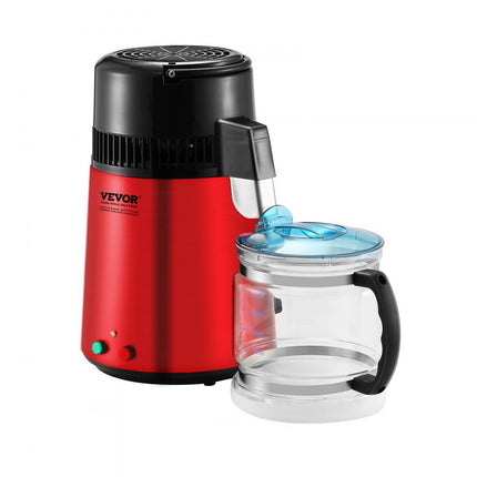 VEVOR waterdestilleerder, 4 l zuiver waterfilter voor thuiswerkblad, 750 W gedistilleerde watermaker, roestvrijstalen binnendestilleerder waterbereidingsmachine rood 1 l per uur