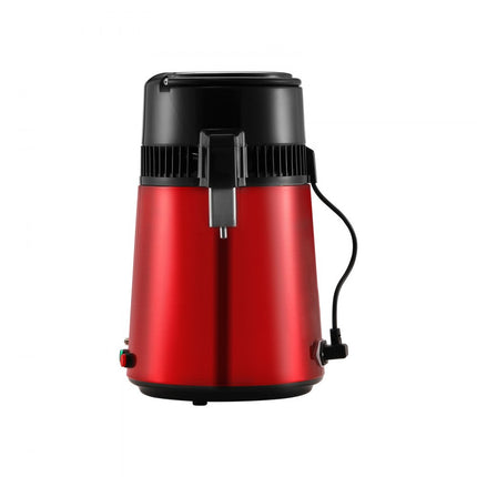 VEVOR waterdestilleerder, 4 l zuiver waterfilter voor thuiswerkblad, 750 W gedistilleerde watermaker, roestvrijstalen binnendestilleerder waterbereidingsmachine rood 1 l per uur