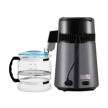 VEVOR waterdestilleerder waterdestilleerder, 4 L zuiver waterfilter voor thuiswerkblad, 750 W gedestilleerd watermaker grijs, roestvrijstalen binnendestilleerder watermachine, 1 L per uur.