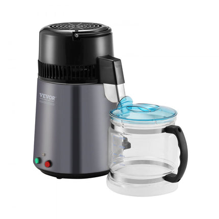 VEVOR waterdestilleerder waterdestilleerder, 4 L zuiver waterfilter voor thuiswerkblad, 750 W gedestilleerd watermaker grijs, roestvrijstalen binnendestilleerder watermachine, 1 L per uur.