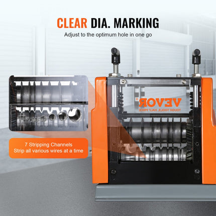 VEVOR Kabelstripmachine Elektrisch φ1.5-25mm Kabelstripmachine 60W Stripmachine 7 Stripkanalen Draadstripper 65Mn Veerstalen mes Ideaal voor het strippen van koperdraad