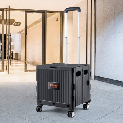 VEVOR opvouwbare boodschappentrolley 24,9kg (dynamisch)/49,8kg (statisch) trolley gemaakt van PP mand en rubberen wielen boodschappenmand boodschappentrolley 364x310x892mm Vouwdoos met wielen is geschikt voor alle soorten terrein