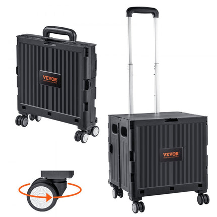 VEVOR opvouwbare boodschappentrolley 24,9kg (dynamisch)/49,8kg (statisch) trolley gemaakt van PP mand en rubberen wielen boodschappenmand boodschappentrolley 364x310x892mm Vouwdoos met wielen is geschikt voor alle soorten terrein