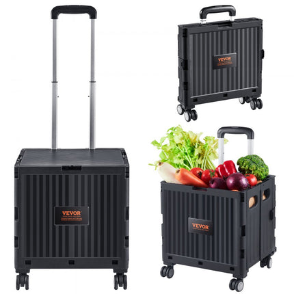 VEVOR opvouwbare boodschappentrolley 24,9kg (dynamisch)/49,8kg (statisch) trolley gemaakt van PP mand en rubberen wielen boodschappenmand boodschappentrolley 364x310x892mm Vouwdoos met wielen is geschikt voor alle soorten terrein
