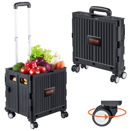 VEVOR opvouwbare boodschappentrolley 24,9kg (dynamisch)/49,8kg (statisch) trolley gemaakt van PP mand en rubberen wielen boodschappenmand boodschappentrolley 364x310x892mm Vouwdoos met wielen is geschikt voor alle soorten terrein