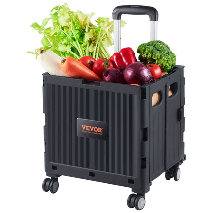 VEVOR opvouwbare boodschappentrolley 24,9kg (dynamisch)/49,8kg (statisch) trolley gemaakt van PP mand en rubberen wielen boodschappenmand boodschappentrolley 364x310x892mm Vouwdoos met wielen is geschikt voor alle soorten terrein