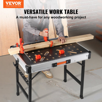 VEVOR werk- en opspantafel inklapbaar 454kg draagvermogen werkbank 84,5x60x73,5cm werktafel MDF tafelblad Q195 stalen frame klemkracht ≥210N zwart ideaal voor zagen slijpen reinigen lijmen