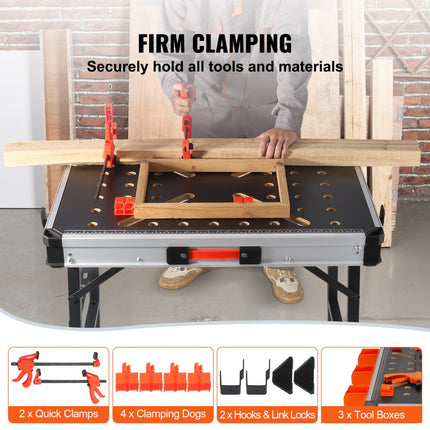 VEVOR werk- en opspantafel inklapbaar 454kg draagvermogen werkbank 84,5x60x73,5cm werktafel MDF tafelblad Q195 stalen frame klemkracht ≥210N zwart ideaal voor zagen slijpen reinigen lijmen