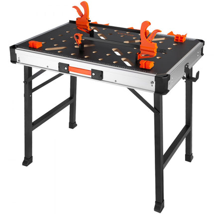 VEVOR werk- en opspantafel inklapbaar 454kg draagvermogen werkbank 84,5x60x73,5cm werktafel MDF tafelblad Q195 stalen frame klemkracht ≥210N zwart ideaal voor zagen slijpen reinigen lijmen