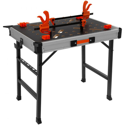VEVOR werk- en opspantafel inklapbaar 454kg draagvermogen werkbank 84,5x60x73,5cm werktafel MDF tafelblad Q195 stalen frame klemkracht ≥210N zwart ideaal voor zagen slijpen reinigen lijmen
