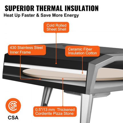 VEVOR Outdoor Draagbare Pizza Oven 406.4mm, Gas Houtpellets Houtskool Pizza Oven, RVS Pizza Oven, Max 540℃ Houtpellet Schep & Pizza Steen & Draagtas - Premium Houtgestookte Pizza Oven voor Tuin