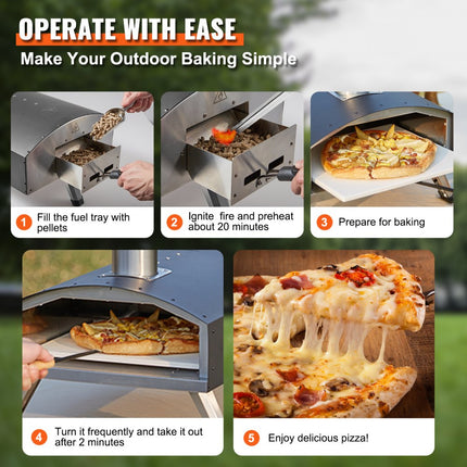 VEVOR Outdoor Draagbare Pizza Oven 304.8mm, Gas Houtpellets Houtskool Pizza Oven, RVS Pizza Oven, Max 540℃ Houtpellet Schep & Pizza Steen & Draagtas - Premium Houtgestookte Pizza Oven voor Tuin
