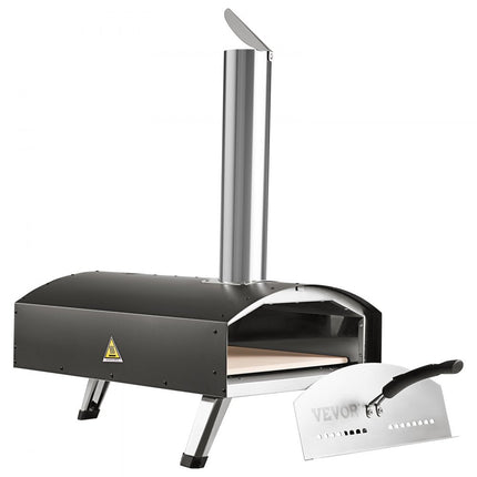 VEVOR Outdoor Draagbare Pizza Oven 304.8mm, Gas Houtpellets Houtskool Pizza Oven, RVS Pizza Oven, Max 540℃ Houtpellet Schep & Pizza Steen & Draagtas - Premium Houtgestookte Pizza Oven voor Tuin