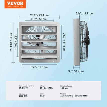VEVOR Afzuigventilator Wandventilator 615 mm 2892 CFM AC 115 W