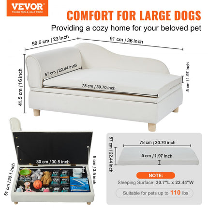 VEVOR Hondenbank, hondenbank voor grote honden en katten, zachte fluwelen hondenslaapbank, 50 kg zware kattenbank, hondenbed, huisdierbed, wit