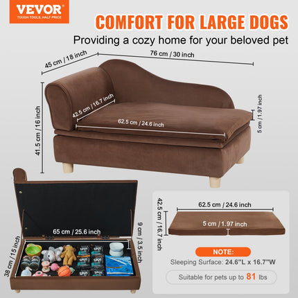 VEVOR Hondensofa 760 x 450 x 415 mm Hondenbank voor middelgrote honden en katten Zacht fluweel Hondenslaapbank 36 kg Zwaar uitgevoerde kattensofa Hondenbed Huisdierbed Donkerbruin