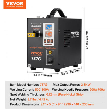 VEVOR draadloze puntlasser, 737G pulspuntlasser, draagbaar, krachtig draadloos lasapparaat Soldeerstation met 2 lasmodi en LED-verlichting voor 0,12 mm puur nikkel, 18650 14500 batterij