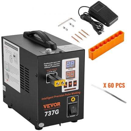 VEVOR draadloze puntlasser, 737G pulspuntlasser, draagbaar, krachtig draadloos lasapparaat Soldeerstation met 2 lasmodi en LED-verlichting voor 0,12 mm puur nikkel, 18650 14500 batterij