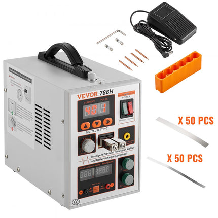 VEVOR draadloze puntlasmachine, 788H pulspuntlasmachine en batterijlader, draagbare krachtige draadloze lasmachine met 2 lasmodi en LED-verlichting voor 0,15 mm puur nikkel, 18650 14500 batterij