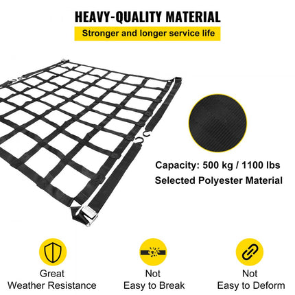VEVOR 3,5' x 4,1' bagagenet 1100 pond capaciteit vrachtwagenbed bagagenet zware vrachtnetten voor pick-ups met S-haken