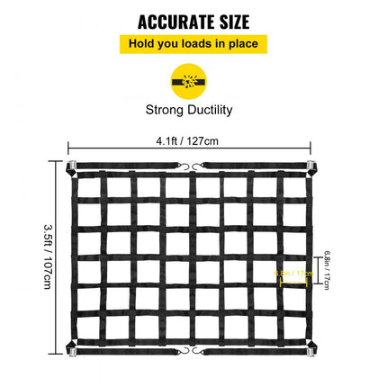 VEVOR 3,5' x 4,1' bagagenet 1100 pond capaciteit vrachtwagenbed bagagenet zware vrachtnetten voor pick-ups met S-haken