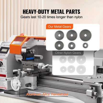 VEVOR metaaldraaibank 17,8x40,6cm draaibank metaal 50-2500rpm tafeldraaibank tafeldraaibank 800W 9x metrisch (van 0,5 tot 3 mm) 10x imperial (van 10 tot 44 TPI) draad MT5 spindelkegel