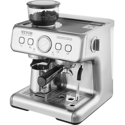 VEVOR espressomachine met molen, 15 bar halfautomatische espressomachine met melkopschuimer, stoompijpje, afneembaar waterreservoir en manometer voor cappuccino, latte, machiato