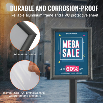 VEVOR informatiestandaard met metalen voet 279 x 216 mm informatiestandaard verstelbare kijkhoek via draaiknop posterstandaard, robuuste vloerstaande bordhouderstandaard voor displays, reclame