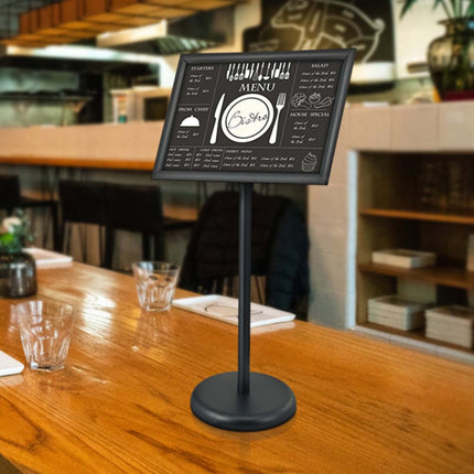 VEVOR Informatiestandaard 420 x 297 mm verticaal en horizontaal verstelbare posterstandaard, robuuste vloerstaande bordhouder met ronde voet voor displays, reclame en buitengebruik zwart