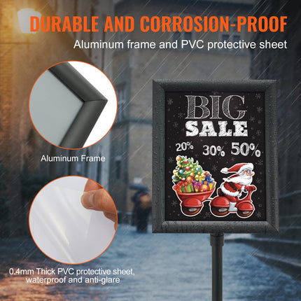 VEVOR informatiestandaard met voet 279 x 216 mm informatiestandaard in hoogte verstelbaar 820-1250 mm posterstandaard, robuuste bordhouderstandaard gevuld met zand of water, voor displays, reclame