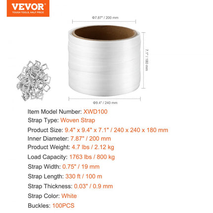 VEVOR omsnoeringstape geweven krafttape 19 mm x 0,9 mm x 100 m krafttape 800 kg