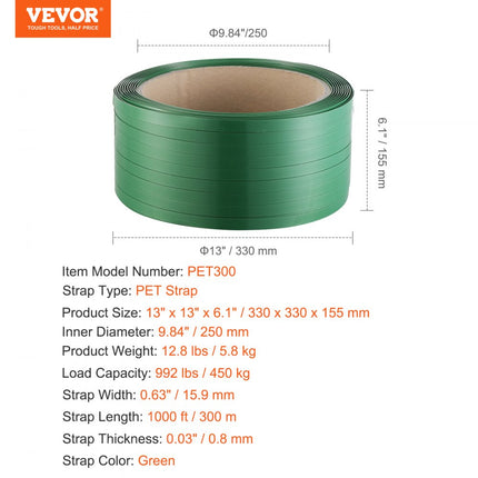 VEVOR PET-omsnoeringstape omsnoeringsrol polyester verpakking 15,9mmx300m groen