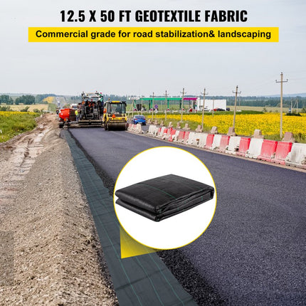 VEVOR Geotextielstof 12,5 m x 3,8 m 3,5 oz geweven PP opritafvoerdoek met 500 lb treksterkte, zware achterkant voor bodemstabilisatie, landschapsarchitectuur, onkruidbarrière