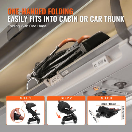 VEVOR kinderwagen, met 95°-175° verstelbare rugleuning en 0/90° verstelbare voetsteun en vouwfunctie met één klik, pasgeboren babybuggy met bekerhouder en draagtas, zwart